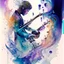 Placeholder: create a watercolour painting ,In this artwork, a musician addicted to a mystical substance is shown playing a magical instrument. Each note and melody produced sends ripples through the air, creating visual representations of the various fantasy worlds the musician is exploring in their mind. The music acts as a gateway to these other dimensions, and the addiction is symbolized by the musician's dependence on the substance to access their extraordinary musical abilities.