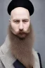 Placeholder: White skin bald man with brown beard and blue eyes wearing elegant black coat and hat