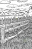 Placeholder: coloring page, rail fence, cartoon style, thick lines, low detail, no shading