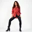 Placeholder: A full-body shot of a beautiful lady wearing shirt and tight pant with boots ,curvy hair