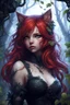 Placeholder: CAT GIRL, FANTASY, FORESTY, VINES, SOULLESS, FLUFFY TAIL, RED HAIR, METAL