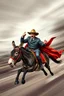 Placeholder: Mexican farmer Hitler on fast superhero donkey, airbrush and pen outline, motion blurred background