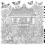 Placeholder: GARDEN HOUSE, ""Botanical Bliss: Embrace the joy of intricate botanical patterns.", full view, realistic, coloring page, only draw lines, coloring book, clean line art, wildlife-inspired, kid style, –no sketch, color, –ar 3:4, white background, minimalistic black lines, 8k, minimal black color, low level black colors, coloring page, use pure black and white colors, avoid thick black colors, thin black line art, avoid colors, perfect shape, perfect clear lines, clear edges,