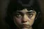 Placeholder: A portrait of a young female halfling, dark eyes, black hair, Caravaggio style