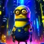 Placeholder: "Generate an edgy and inventive artwork reimagining the 'Minions' from 'Despicable Me' as tech-savvy hackers. Infuse them with a cyberpunk aesthetic, outfitting them with futuristic attire and high-tech gadgets. Place them in a neon-lit, bustling metropolis filled with digital interfaces and holographic displays. Convey a sense of unity and purpose as they work together in this cybernetic world, showcasing their newfound proficiency in hacking and digital mischief." add a big menonite beard