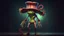 Placeholder: Creepy Dark mystical carnivorous plant wearing circus outfit standing and holding flesh, HD videogame character with dynamic lighting