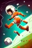 Placeholder: A person playing soccer in space scores a goal on Jupiter cartoon 2d