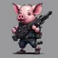 Placeholder: Little pig armed with a machine gun, cartoon style, walking dead style, vivid and dark colors, transparent background, 32k UHD,