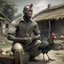 Placeholder: a black man holding a chicken in a village setup 3D real image