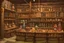 Placeholder: inside of a medieval shop, wooden walls, log pillars, stone bar with shop keeper behind it, magical ingredients on display and weapons on display. people, elves, goblins, orcs, dwarves and lizard folk in room. low lighting and creatures in containers. shelves half empty