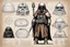Placeholder: ConceptSheet blueprint [Jawa dwarf by Hans Ruedi Giger]: Star Wars Jawas aligned EDC unpacked equipment for the dunes and trade