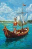 Placeholder: on the boat, in the style of Leonora Carrington