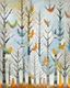 Placeholder: White foggy treetops with birds designed in Navajo woven art painted by Paul Klee