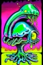 Placeholder: Vintage illustration of a slimey silver chrome brain melting, mercury liquid dripping, metal chrome colors, cartoonist animation style, hand drawn, neon lighting, gross art, pop punk, 90s anime inspired, airbrushing, post modern, horror cut, gradient chrome abberations, retro weird drawings, alien brain matter, blood spatter , scifi punk