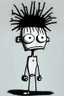 Placeholder: 2d drawing of a stickman, cool with punk hair, x eyes like in hangman, no shirt and only dressed in a white towel, hands on hips, looking confused,3d realistic in colour