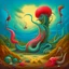 Placeholder: in style of Daniel Merriam, mongolian death worms, writhing, sinister, mortal pangs of scenic solitude, dreamscape, surreal