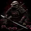 Placeholder: blood, guts, wildflower, intricate, darkred tones, Ultra realistic rendering of turtle samurai,