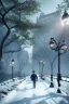 Placeholder: The boy abandones, tired, Central park, Realistic night christmas, snow, 4k, big tree christimas, intricate, bump