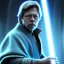 Placeholder: upper body photorealistic jedi mark hamill in Star Wars, sharp blue eyes, photorealistic weathered skin, jedi robe, cinematic lighting, intricate