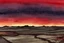 Placeholder: fantasy, illustration, watercolour, inhospitable locale, deserts of black sand, huge plains of dark granite, no water to be found anywhere, and no sunlight, blood-red sky, -brown, -plants, red sky, black sand,