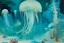 Placeholder: A cyan reef with icy jellyfish painted by Lyonel Charles Feininger