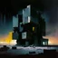 Placeholder: Dystopian future In desolate landscape at night. With a brutalist architecture concrete decaying blocks falling. Abstract oil painting in style of Justin Mortimer