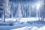 Placeholder: portrait of a winter wonderland landscape, detailed, pencil drawing, trees, white, blue sky, snow on ground, brown