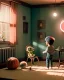 Placeholder: Room scene with simple hair monster and boy human playing, Wes Anderson style, realistic photo, sweet, concept art, smooth, unreal engine 5, god lights, ray tracing, RTX, lumen lighting, ultra detail, volumetric lighting, 3d.