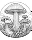 Placeholder: mushroom world minimalistic landscape. line art, background, vector, svg, coloring book page style, black outline on white background