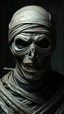 Placeholder: Busch painting style nightmare, a front view of the mummy by his face skin is a rusted broken metallic skin texture in a 3d rendering full-height image of a grim and dark scene. Ensure the final images exhibit the utmost quality, encompassing 4K, 8K, and 64K resolutions, with 3D rendering that manifests in photorealistic, hyperrealistic, and highly detailed representations. Employ techniques such as HDR, UHD,