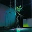 Placeholder: Minimal abstract oil painting of a neon plant in concrete warehouse brutalist architecture and hanging wires illuminated at night. With triadic colours. In the style of Justin Mortimer and Phil Hale, Ashley Wood