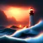 Placeholder: Fantasy, light house, lighting, surreal, waves crashing below, 8k, sunset, sketch