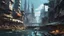 Placeholder: woman in a silver catsuit looking at a view of buildings made of reused dirty rusty metal next to a futuristic canal junction, cyberpunk, many painted colours, flying boats, balconies, bridges, people, shopping, eating, walking, fifth element, ghost in the shell, altered carbon, Ian McQue a masterpiece, 8k resolution, dark fantasy concept art, by Greg Rutkowski, dynamic lighting, hyperdetailed, intricately detailed, Splash screen art, trending on Artstation, deep color, Unreal Engine, volumetric