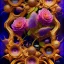 Placeholder: topaz with word "S" with ornate floral and botanical details, Glass, caustics, magic, intricate, high details