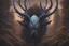 Placeholder: Venom Shadow symbiote in 8k realistic anime drawing style, Deer skull, non-eyes, blue neon crystal Antlers, dark snow forest, intricate details, highly detailed, high details, detailed portrait, masterpiece,ultra detailed, ultra quality