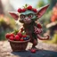 Placeholder: hairy heavy metal gremlin kobold strawberry beast hippie with long eyebrows holding a basket of berries,bokeh like f/0.8, tilt-shift lens 8k, high detail, smooth render, down-light, unreal engine