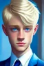 Placeholder: A cute Twink boy, blonde haircut, blue eyes, suit in party