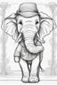 Placeholder: Outline art for cute coloring pages with elephant with glasses, full body, white background, sketch style, only use outline, clean line art, no shadows and clear and well outlined.