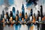 Placeholder: abstract oil painting: city skyline buildings, gray-black-white-blue colors New York. artistic style, Afremov, by Kal Gajoum style, by Drek Gores