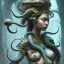 Placeholder: Sango fantasy, fantasy magic, intricate, sharp focus, illustration, highly detailed, digital painting, concept art, matte, art germ and Paul Lewin and Kehinde Wiley, masterpiece Indonesian lady head bronze octopus Asian African girl nice breast Thai hair turquoise silver blue waves