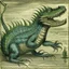 Placeholder: A bluish green sound elemental crocodile designed in Heidrun manuscripts painted by Lucas van Leyden