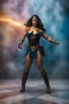 Placeholder: wonder woman extremely huge, overexaggerated muscles, posing and flexing in a front of the camera, random extreme action poses, an extremely colorful, multicolored foggy blue marble wall in the background with a colorful marble tile floor, multicolored lightning, realism engine,