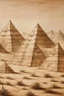 Placeholder: A beige desert with pyramids designed in Australian aboriginal art painted by Albrecht Durer