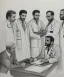 Placeholder: Pencil sketch of Four doctors are discussing ، on lined paper