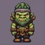 Placeholder: Very low-detail isometric cute top down video sprite game character orc warrior, pixel, in the style of stardew valley, 32x32, dwarf fortress, character sprite