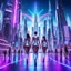 Placeholder: Detailed, highly intricate 3D fractal recursive art, with dancer girls wearing modern fashionable clothing,walking toward camera in a magical, futuristic cityscape with towering skyscrapers, hovering vehicles, and glowing neon lights. The city has an otherworldly, dreamlike quality, with a sense of wonder and escape. Hyper-realistic, 8K resolution, cinematic lighting, stunning detail