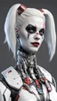Placeholder: A realistic white harley quinn in a titanium cybernetic suit, detalhado, designe perfeito, alta qualidade arestas perfeitas e simetricas ::n_desenho de estilo, Low-quality imperfection, boneco, game, anime