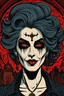 Placeholder: museum quality color woodcut of an aged dystopian goth punk female vagabond vampire with highly detailed hair and facial features , in the style of Gustave Baumann, with a fine art aesthetic, highly detailed, finely cut ,8k render,