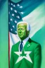 Placeholder: "painting of joe biden with green flag with white square and green star. "esperanto flag""