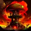 Placeholder: A fantabulous black, green and orange (((mushroom tower house))) erected atop a (geologic pillar), surrounded by the uncanny imaginative ((( swirling skies))), offset by the stark hues of a (neon-tinged nebulous space scape), within. captured by the hand a skilled master painter with a focus on (softly blurred compositions and voluminous lighting).